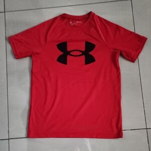 Under Armour Kids Red Tee with Black Emblem